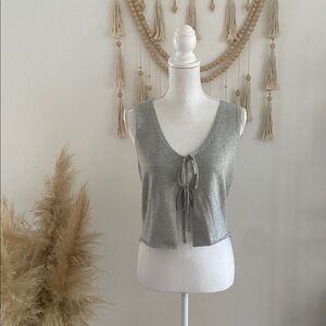 Amazon grey knit sleeveless top sweater vest tie front fall layer fitted medium